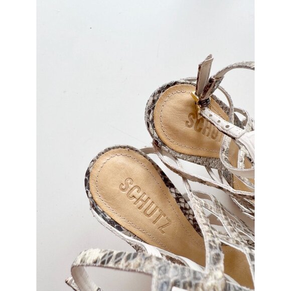 SCHUTZ Julianna Grey Python Snake Leather Strappy High Heel Cage Sandals, Size 5 - Picture 4 of 16